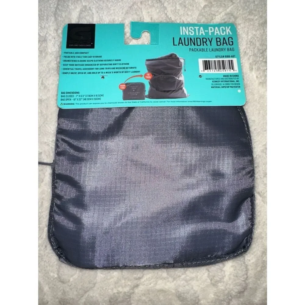 GFORCE Gray White “Travel Now Laundry Later” Zip Foldable Travel Laundry Bag